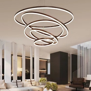 Plafonnier Led suspendu composé de 4 anneaux lumineux, design moderne et simpliste, couleur marron, <span class=keywords><strong>Luminaire</strong></span> décoratif d'intérieur, nouveau modèle - Product Image 1