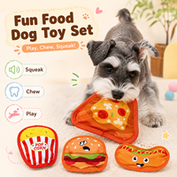 Jouet interactif pour animaux de compagnie en peluche grinçante, couineur, à mâcher et à tirer, en forme de pizza, burger, hot-dog, popcorn, pour chiens, thème fast-food