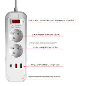 USBポート付きポータブルエクステンションコード、オーバーロード保護付きフランス標準電源ソケット、3 USB付きマルチアウトレットパワーストリップ - Product Image 4