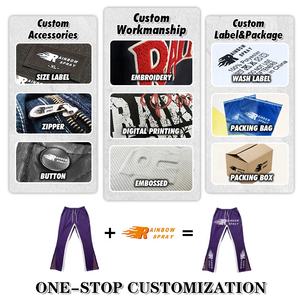 Радужный спрей с логотипом на заказ Новый стиль уличная одежда французский махровый карго карман спортивные брюки повседневные расклешенные штабелевые спортивные штаны для мужчин - Product Image 5