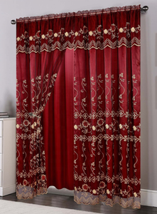 Rèm cửa sổ may sẵn họa tiết hoa đỏ Giáng sinh, chất liệu jacquard hai lớp, thiết kế sang trọng cho phòng khách, bán buôn. - Product Image 5