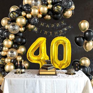 Décorations pour 40e <span class=keywords><strong>anniversaire</strong></span> pour hommes, guirlande d'arche de ballons noirs et dorés avec ballons en feuille de chiffre <span class=keywords><strong>40</strong></span>, confettis, ensemble Nanner - Product Image 4