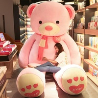 Ours en peluche géant rose avec écharpe 120 CM, grand ours en peluche kawaii, cadeau d'amour pour la Saint-Valentin pour les filles