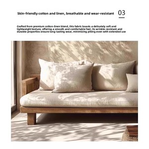 Sofá en Forma <span class=keywords><strong>de</strong></span> L Rústico Estilo Wabi-Sabi, Minimalista y Moderno, <span class=keywords><strong>de</strong></span> <span class=keywords><strong>Madera</strong></span> Maciza, Tres Plazas, con Esponja y Funda Extraíble y Lavable, para Espacios Pequeños - Product Image 3