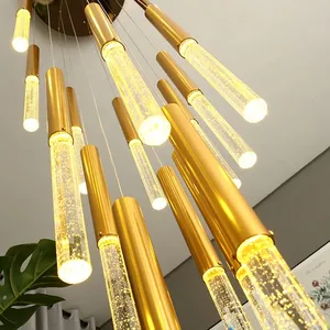 Luxury Romance Modern Crystal Acrylic Golden Long Chandelier Stair Staircase Spiral Screw Hanging Pendant Lamp