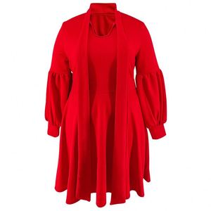 Prodotti Popolari Autunno 2024: Abbigliamento Donna Taglie Forti, Abito a Mezza Lunghezza con Colletto e Maniche Lunghe a Sbuffo - Product Image 2