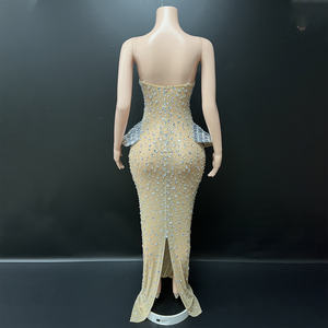 Novance Y5208, Vestido de Cóctel de Malla sin Tirantes, Sexy, para Mujer, Largo hasta el Suelo, Brillante, Elegante, para Graduación - Product Image 3