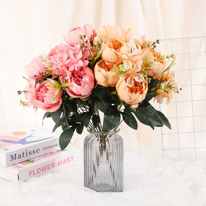 Bouquet de pivoines artificielles 11 têtes, fleurs en soie plastique haute simulation, décoration de mariage, style forêt moderne - Product Image 1