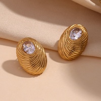 Boucles d'oreilles clous ovales Dreamshow en zircon brillant plaqué or en acier inoxydable – Nouveaux produits estivaux très prisés
