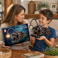 1038PCS Set Blok Bangunan Ikan Lentera Mekanik Model Ikan Penangkap Ikan Laut Dalam Steampunk Mainan Edukasi STEM Hadiah untuk Anak-anak