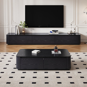 Meuble TV en bois italien vintage haut de gamme, ensemble meuble TV et table basse, meuble TV moderne pour salon avec rangement - Product Image 5