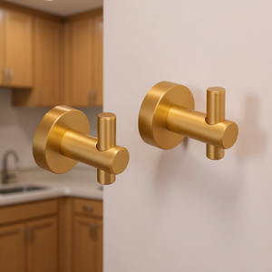 Crochet mural DB, finition or brossé, base ronde, simple niveau, design minimaliste pour cuisine, entrée, armoire, salle de bain, chambre - Product Image 2