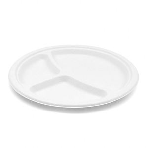 Contenants à charnières en bagasse à 3 compartiments, 8-9 pouces, paquet de 200, sans PFAS, compostables, adaptés au micro-ondes - Product Image 1
