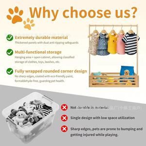Wooden <b>Clothes</b> <b>Rack</b> For Pets And Kids Bedroom Floor Standing Portable Storage Organizer With Crate And Hangers - Product Image 4
