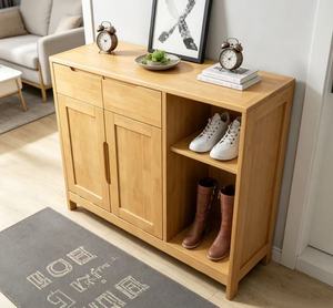 Modern Solid Wood <b>Shoe</b> Rack With 2 Shelves And Cabinet Doors Scandinavian Style Entryway Storage Furniture For Home Use - Product Image 1