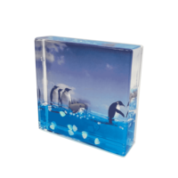 Cadre photo flottant en acrylique 4x4 pouces avec impression sérigraphique, décoration moderne, cadeau de vacances, souvenirs, figurines de requins et de poissons