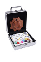 Set Permainan kereta api Meksiko domino titik 12 warna ganda dengan kotak alumunium