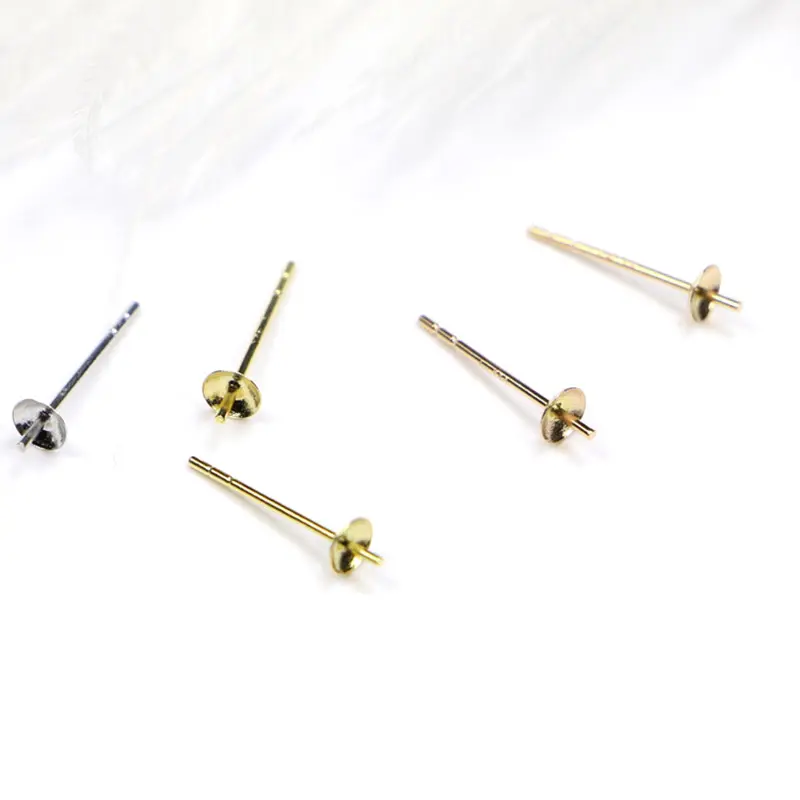 Au750 Jewelry Findings 18K Gold Earring Accessories Post Plug Ear Pin Thickness 0.8mm Can ODM Size Pearl Stud Earring Mount