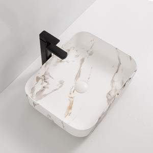YINGJIE Baskom Keramik Persegi Panjang Desain Eropa Bak Kamar Mandi CUPC Marbl Counter Atas untuk Hotel - Product Image 2