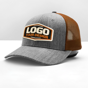Gorras Trucker Personalizadas con Bordado y Parche Tejido, MOQ Bajo, para <span class=keywords><strong>Hombre</strong></span>, 6 Paneles, 100% Algodón, Estilo 112, Ajustables con Cierre a Presión, Malla Gris - Product Image 1