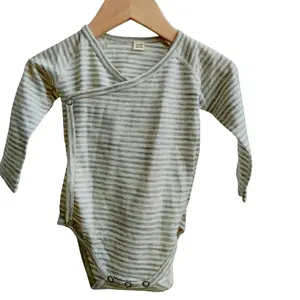 Striped 100% OEKO-TEX merino wool 16 micron knitted baby romper long sleeve Jumper with foot Basis knit Custom Pajamas onesie