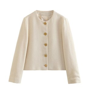 2025 printemps nouvel an Style européen américain blanc col montant <span class=keywords><strong>Blazer</strong></span> avec bouton en métal décoration courte parfum veste - Product Image 1