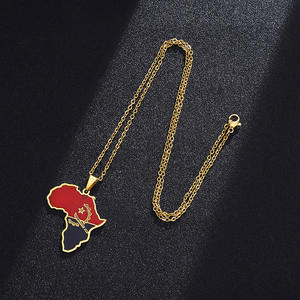 Collar de Moda con Colgante de Mapa de África en Acero Inoxidable Chapado en Oro y Esmalte, Regalo Popular - Product Image 4