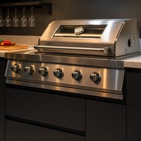 Cuisine extérieure modulaire tout-en-un de luxe avec station barbecue et éclairage LED, armoire de cuisine extérieure en aluminium résistante aux intempéries