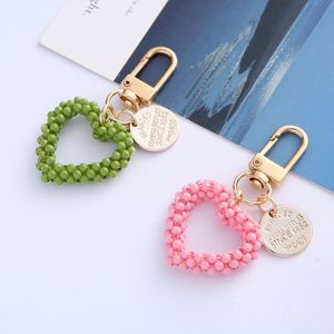 Wholesale Handmade Beaded Heart Keychain Creative Metal Love Pendant for Couples <b>Gift</b> <b>Bag</b> Charm - Product Image 3