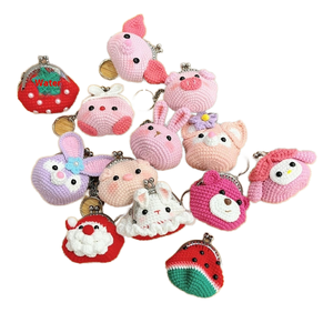 Cartera tejida de lana hecha a mano para niños y tarjetero exquisito diseño de dibujos animados bolsa de cosméticos de ganchillo con monedero y soporte para auriculares - Product Image 1