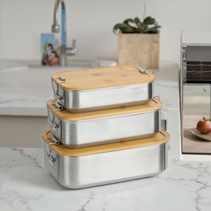 Contenitore per il pranzo in acciaio inossidabile ecologico con clip di sicurezza, coperchio in bambù, a tenuta stagna, per casa, ufficio e viaggi - Product Image 4