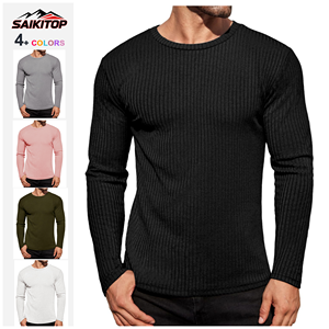 Magliette a Maniche Lunghe da <span class=keywords><strong>Uomo</strong></span>, Pullover a Coste, Maglie Termiche Aderenti, Sottomaglie Elasticizzate con Collo Rotondo - Product Image 1