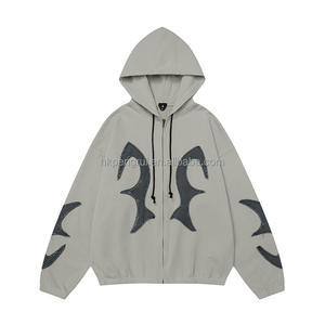 Manteau à capuche rétro en denim lavé pastel avec broderie à franges-430g Sweat à capuche de marque à la mode lourd pour hommes - Product Image 3