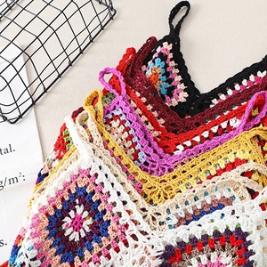 Ventas calientes Mujeres Summer <span class=keywords><strong>Granny</strong></span> Square Hecho a mano Crochet Fringe Crop Top Cover up Vest - Product Image 3