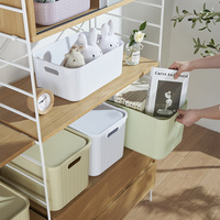 Boîte de rangement en plastique PP, plusieurs couleurs, imitation rotin, grand blanc, articles divers empilables avec couvercle
