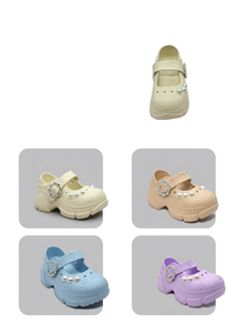 Sabots plateforme avec perles, style Mary Jane, chaussures d'été pour femmes et filles, taille 18, semelle extérieure en plastique souple et légère, semelle intermédiaire en EVA - Product Image 1