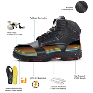 Botas de Trabajo de Cuero Negro Personalizadas DSF53 con Suela Roja Antideslizante, Calzado de Seguridad para Todas las Estaciones, Protección Normal, Sin Marca - Product Image 4