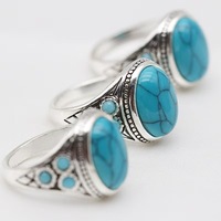 Nouvelle parure de bagues islamiques tendance en alliage avec pierre précieuse turquoise bleue, bague de couple, cadeau vintage pour les fêtes