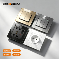 BAOBEN Interrupteur mural et prise multifonctionnels en verre trempé gris 13A Norme britannique, européenne et américaine USB Type-C