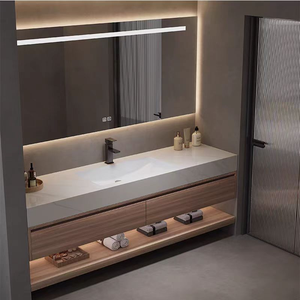 Set di mobili da bagno specchio di alta qualità in legno massiccio moderno armadietto sanitari - Product Image 4