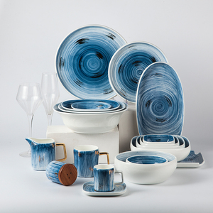 <span class=keywords><strong>Vaisselle</strong></span> pour enfants En Porcelaine Italienne Ciel Motif or Blanc Moderne Restaurant 2021 Offre Spéciale Fantaisie Nouveau Bol Bleu Ensemble de <span class=keywords><strong>Vaisselle</strong></span> - Product Image 2