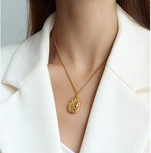 Collier Pendentif Irrégulier en Acier Inoxydable Plaqué Or 18K Style Rétro Français Classique, Concave <span class=keywords><strong>Convexe</strong></span> Effet Lave, pour Femme, Anniversaire - Product Image 6