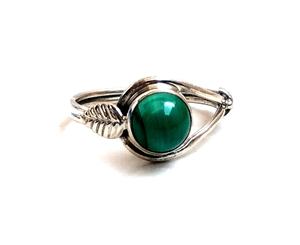 Designer 925 bague en argent sterling massif ronde gemmes de malachite naturelle élégante tenue de fête pour femmes et filles bijoux fins - Product Image 1
