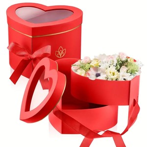 Gift Box Window PVC Letter Heart Shaped Flower <strong>Boxes</strong> with Lids Florist Double Layer Gift <strong>Paper</strong> <strong>Mache</strong> Box for Valentine's Day - Product Image 1