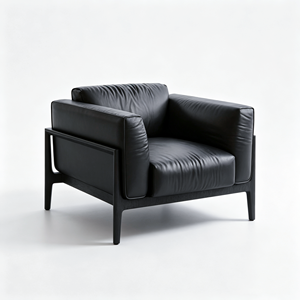 Poltrona Moderna in Ecopelle Nera con Gambe Integrate in Legno Massello, Sedia Singola per Relax, Ideale per Hall di Hotel e Soggiorni - Product Image 4