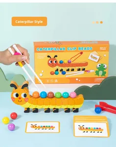 Jeu de société éducatif en bois pour le tri et la concentration des couleurs, avec perles à clipser Crocodile et Renard - Product Image 1