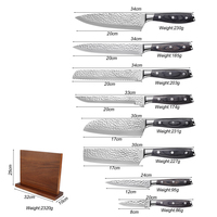 Ensemble de couteaux de cuisine Garwin 9 pièces en acier inoxydable 3Cr13 martelé, manches en bois Pakka, bloc magnétique en bois d'acacia