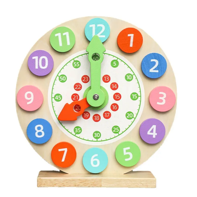 Horloge en bois modèle éducation précoce polonais apprentissage lisse horloge amusante couleur jeu horloge aides pédagogiques jouet temps apprentissage jouets