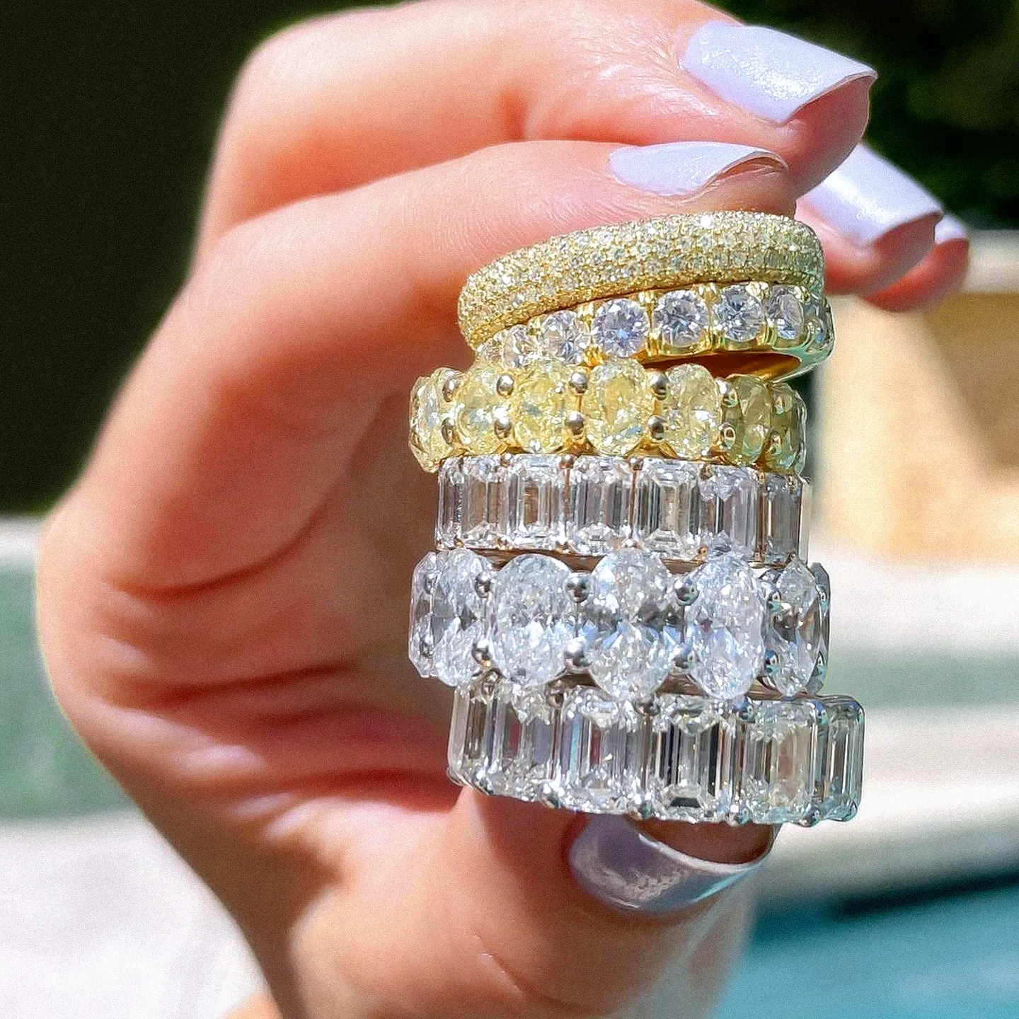 Luster GRA bridal 14k 18k gold custom 5mm 3ct oval emerald pear heat cut moissanite engagement eternity band ring for wedding
