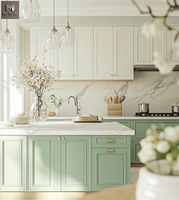 Ensemble d'armoires de cuisine en bois massif de style moderne et luxueux, design simple, blanc et vert, style français, personnalisable